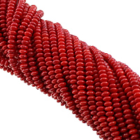 Natürliche Korallen Perlen, Rondell, rot, Grade A, 5x3mm, Bohrung:ca. 0.8mm, Länge:ca. 16 ZollInch, ca. 132PCs/Strang, verkauft von Strang