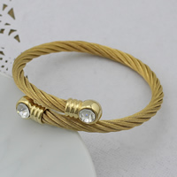 Stainless Steel Bangle, gold color plated, adjustable & with rhinestone, 5mm, Inner Approx 52mm Approx 6 Inch 