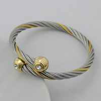 Stainless Steel Bangle, plated, adjustable & with rhinestone & two tone, 5mm, Inner Approx 53mm Approx 6.5 Inch 