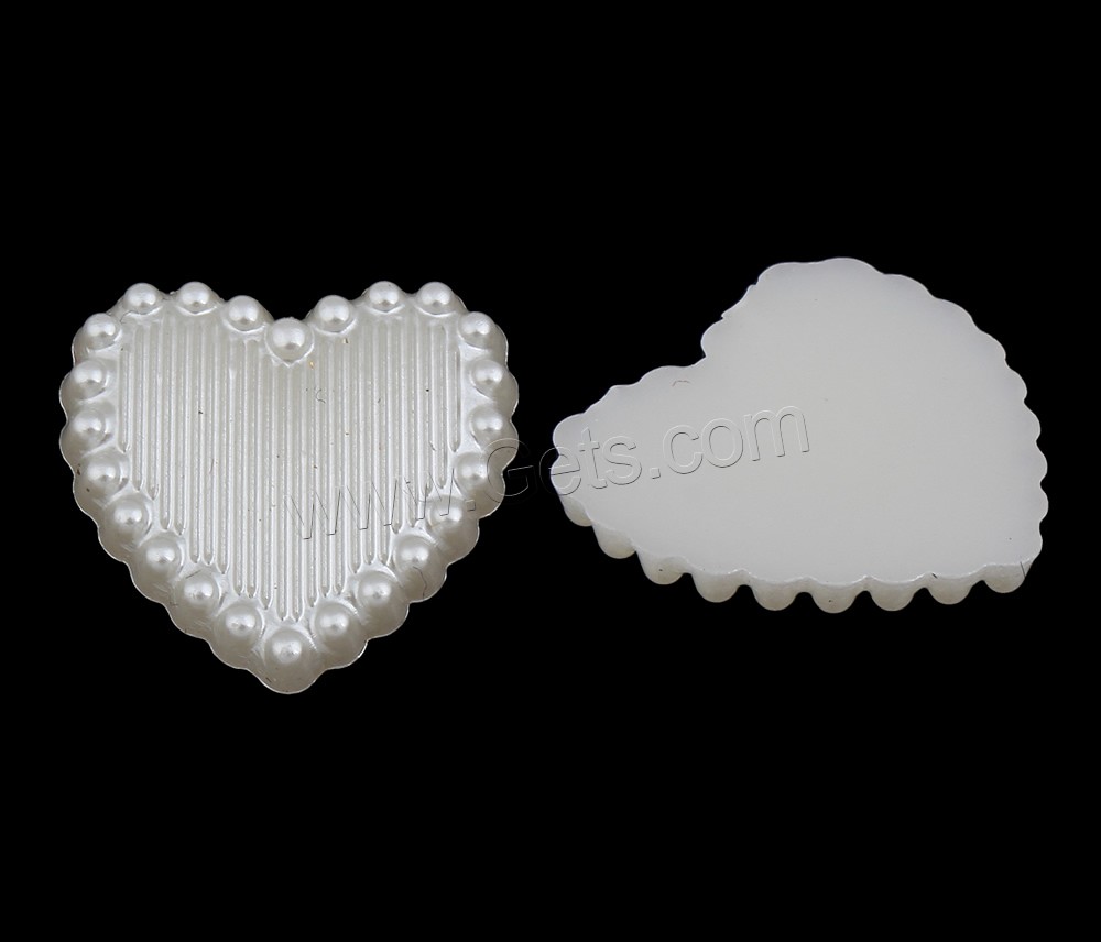 ABS Plastic Pearl Cabochon, Heart, different size for choice & flat back, white, Sold By Bag