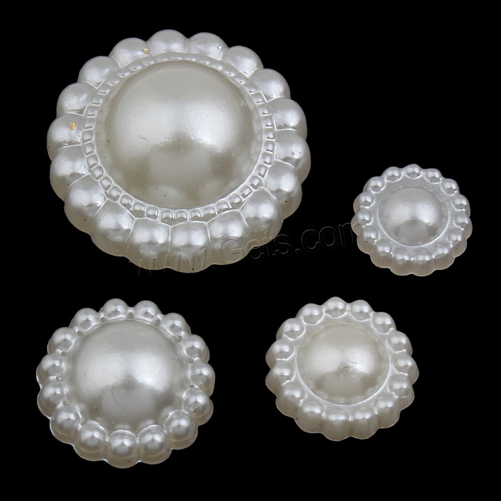 ABS plástico cabujón perla, Perlas de plástico ABS, Flor, diverso tamaño para la opción & espalda plana, Blanco, Vendido por Bolsa