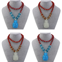 Buddhist Jewelry Necklace, Glass, with Glass Seed Beads & Resin, Guanyin Approx 26.5 Inch 