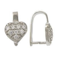 Sterling Silver Pinch Bail, 925 Sterling Silver, Heart, plated, with cubic zirconia 0.8mm 