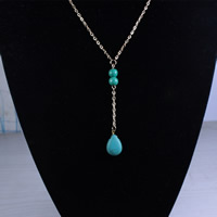 Fashion Iron Necklace, with Synthetic Turquoise, with 5cm extender chain, platinum color plated, oval chain, lead & cadmium free Approx 15.5 Inch 