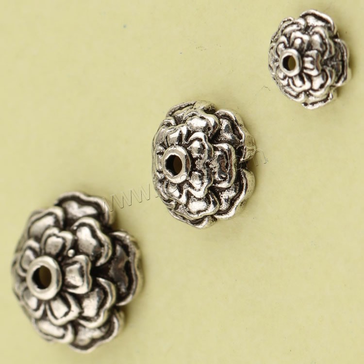 Brass Bead Cap, Flower, antique silver color plated, different size for choice, Sold By PC