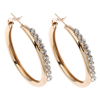 Brass Hoop Earring, gold color plated, with rhinestone, nickel, lead & cadmium free 
