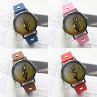 Women Wrist Watch, Zinc Alloy, with PU Leather & Glass, Chinese movement, plated, starry design & adjustable & with rhinestone 38mm, 18mm Approx 9 Inch 