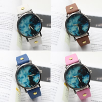 Women Wrist Watch, Zinc Alloy, with PU Leather & Glass, Chinese movement, plated, starry design & adjustable & with rhinestone 38mm, 18mm Approx 9 Inch 