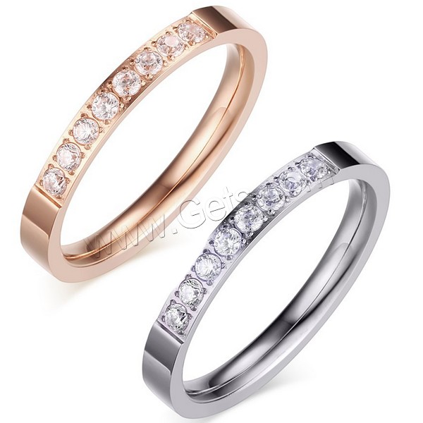 Stainless Steel Finger Ring, plated, different size for choice & with rhinestone, more colors for choice, 3mm, Sold By PC