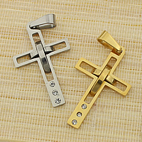 Colgantes de Cruces de acero inoxidable, chapado, con diamantes de imitación, más colores para la opción, 18.5x30x3.5mm, agujero:aproximado 3.5x7.5mm, Vendido por UD