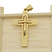 Edelstahl Kreuz Anhänger, plattiert, mit Brief Muster, keine, 27x45x4mm, Bohrung:ca. 6.5x12.5mm, verkauft von PC