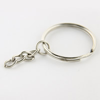 anillo partido clave de hierro , fundición, chapado en color de platina, con la cadena de extensión, libre de plomo & cadmio, 1.6x28mm, 1000PCs/Bolsa, Vendido por Bolsa
