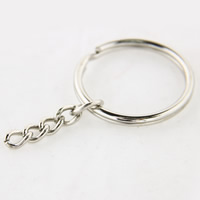 Iron Key Split Ring, platinum color plated, with extender chain, lead & cadmium free 