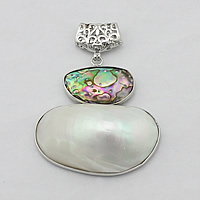 Brass Shell Pendants, with White Shell & Abalone Shell, platinum color plated, natural & hollow, 57mm  Approx 