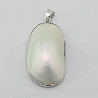 White Shell Pendants, Brass, with White Shell, Flat Oval, platinum color plated, natural Approx 