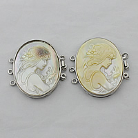 Shell Box Clasp, Brass, with Shell, Flat Oval, platinum color plated, natural & lady cameo & Approx 1.5mm 