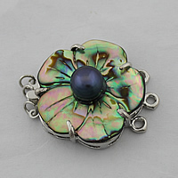 Shell Box Clasp, Brass, with Abalone Shell & Freshwater Pearl, Flower, platinum color plated, natural & Approx 1.5mm 