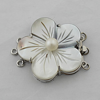 Shell Box Clasp, Brass, with Black Shell & Freshwater Pearl, Flower, platinum color plated, natural & Approx 1.5mm 
