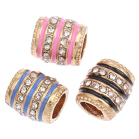 Rhinestone Zinc Alloy European Beads, Drum, gold color plated, with rhinestone lead & cadmium free Approx 7mm 