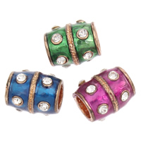 Enamel Zinc Alloy European Beads, Drum, gold color plated, with rhinestone lead & cadmium free Approx 7mm 