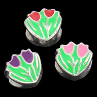 Enamel Zinc Alloy European Beads, Flower, silver color plated, without troll lead & cadmium free Approx 5mm 