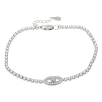 Cubic Zirconia Micro Pave Sterling Silver Bracelet, 925 Sterling Silver, with 1lnch extender chain, Eye, micro pave cubic zirconia  Approx 6.5 Inch 