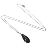 Stainless Steel Jewelry Necklace, Feather, plated, oval chain & two tone Approx 22 Inch 