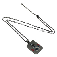 Stainless Steel Jewelry Necklace, with 2lnch extender chain, Rectangle, black ionic, oval chain & enamel Approx 18 Inch 