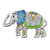 Rhinestone Zinc Alloy Brooch, Elephant, platinum color plated, enamel & with rhinestone 