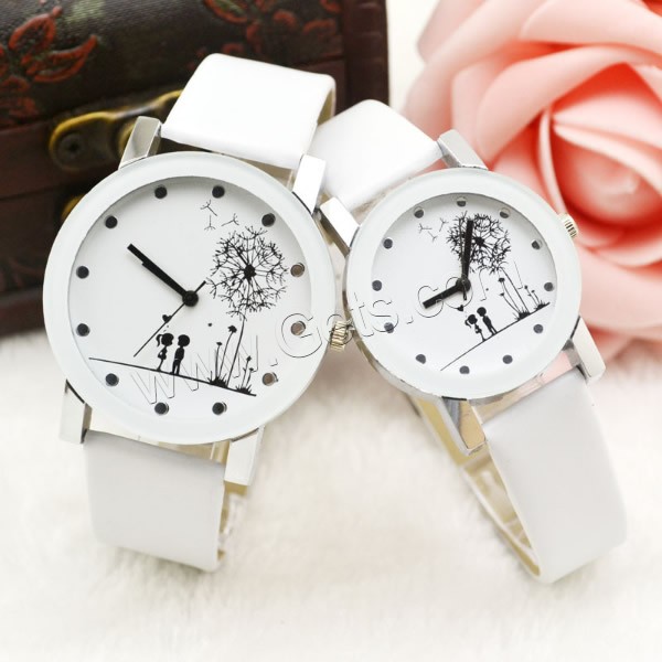 Couple Watch Bracelets, PU Leather, with zinc alloy dial & Glass, Chinese movement, platinum color plated, different styles for choice, white, Sold By PC