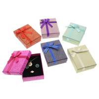 Cardboard Jewelry Set Box, finger ring & earring & necklace, with Sponge & Satin Ribbon, Rectangle 