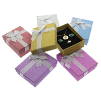 Cardboard Jewelry Set Box, finger ring & earring & necklace, with Sponge & Organza, Rectangle, colorful powder 