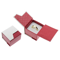 Cardboard Single Ring Box, with Sponge, Square, red 