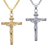 Stainless Steel Saint Pendant, Crucifix Cross, plated, for man Approx 