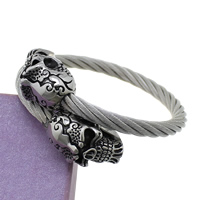 Stainless Steel Bangle, Skull, adjustable & blacken, 6mm, Inner Approx 58mm Approx 7.5 Inch 