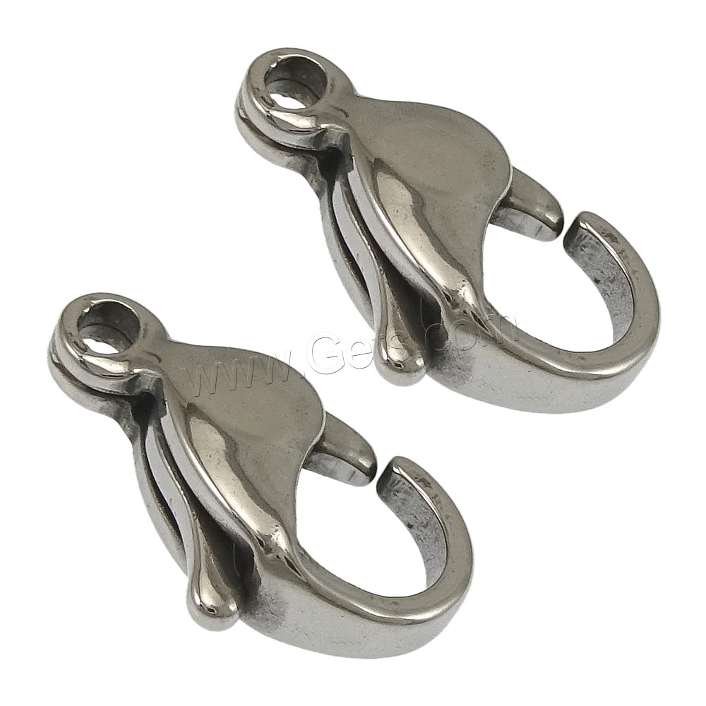 Stainless Steel Lobster Claw Clasp, machine polished, original color, 8x13x4mm, Hole:Approx 1.5mm, 500PCs/Bag, Sold By Bag