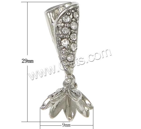 Brass Peg Bail, plated, with rhinestone, more colors for choice, 9x29mm, 1mm, Hole:Approx 6x4mm, Sold By PC