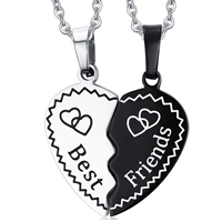 Stainless Steel Puzzle Friendship Necklace, Heart, word best friend, plated, oval chain Approx 19 Inch 