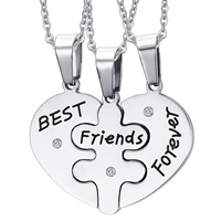 Stainless Steel Puzzle Friendship Necklace, Heart, word best friends forever, oval chain & with rhinestone & blacken, original color Approx 19 Inch 