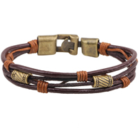 Cowhide Bracelets, with Waxed Nylon Cord & Zinc Alloy, antique bronze color plated, 12mm Approx 8 Inch 