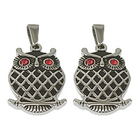 Stainless Steel Animal Pendants, Owl, enamel & with rhinestone, original color Approx 