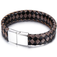 Men Bracelet, Cowhide, stainless steel magnetic clasp, for man, original color, 16mm Approx 8.4 Inch 