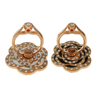 Zinc Alloy Mobile Phone Ring Holder, Flower, rose gold color plated, enamel & with rhinestone 