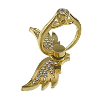 Zinc Alloy Mobile Phone Ring Holder, Wing Shape, gold color plated, with rhinestone 