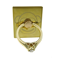 Zinc Alloy Mobile Phone Ring Holder, Rectangle, gold color plated, sticky & with rhinestone 