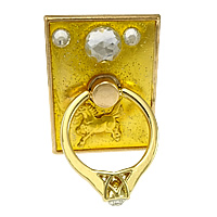 Zinc Alloy Mobile Phone Ring Holder, with Glass, Rectangle, gold color plated, sticky & enamel & with rhinestone & colorful powder 