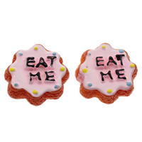 Food Resin Cabochon, Cake, with letter pattern & flat back, light pink 