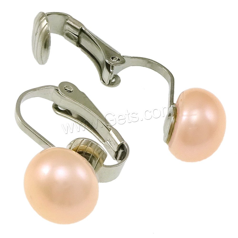 Stainless Steel Clip Earring, with Freshwater Pearl, plated, natural & different size for choice, more colors for choice, Sold By Pair