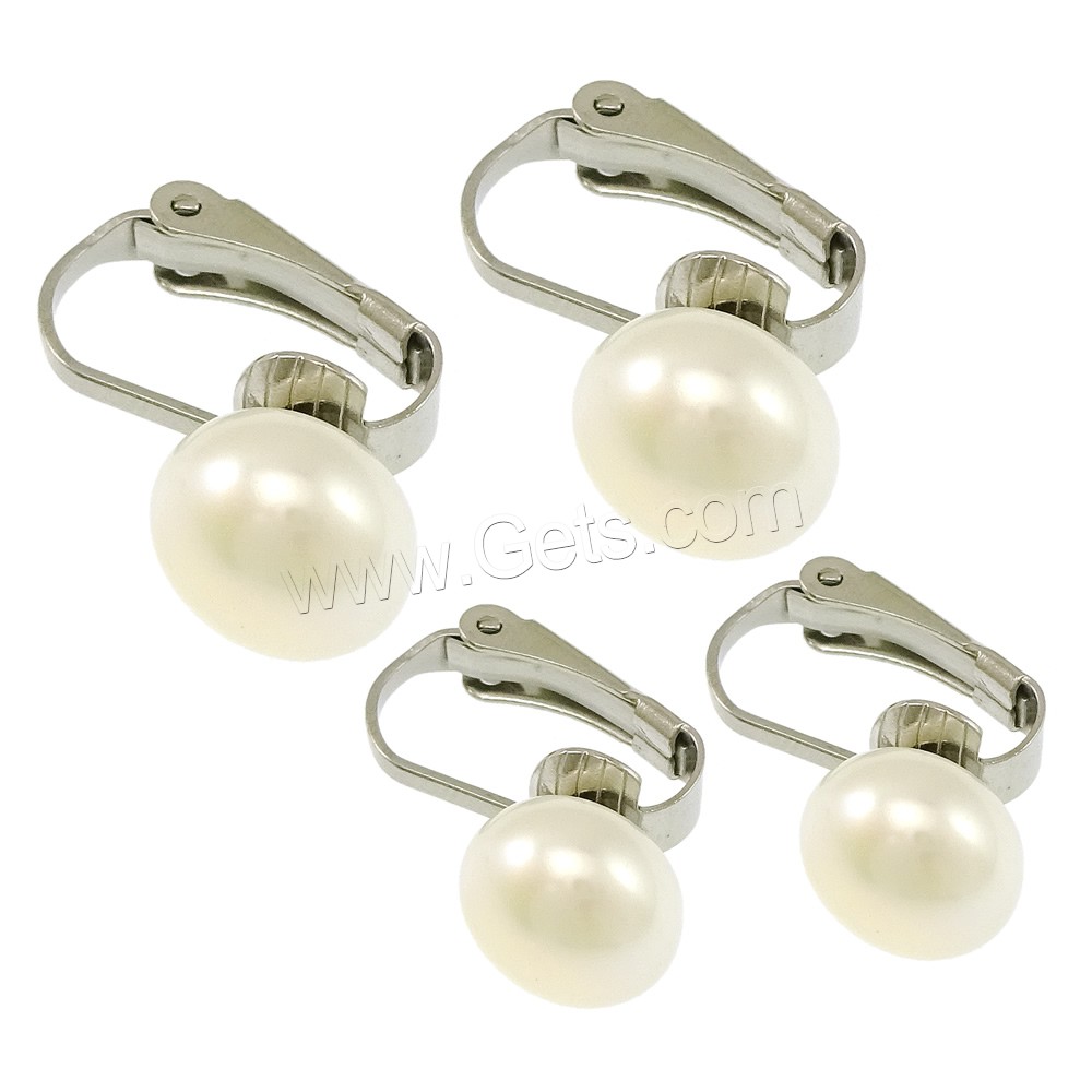 Stainless Steel Clip Earring, with Freshwater Pearl, plated, natural & different size for choice, more colors for choice, Sold By Pair