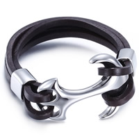 Men Bracelet, Cowhide, with Stainless Steel, Anchor, nautical pattern & for man & , original color, 8.5mm Approx 8.6 Inch 